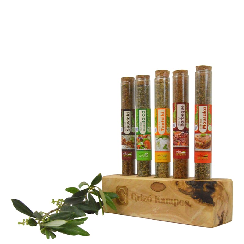 Olijfhouten kruidenrek 9 inclusief Griekse kruiden - Afbeelding 2